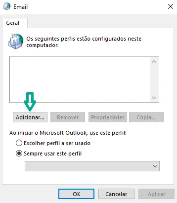 Passo 4: Clique em Mostrar perfis e adicione um perfil novo. Se já tiver um perfil, pode usar o existente.