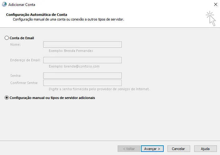 Passo 6: Escolha Configuração manual ou tipos de servidor adicionais.