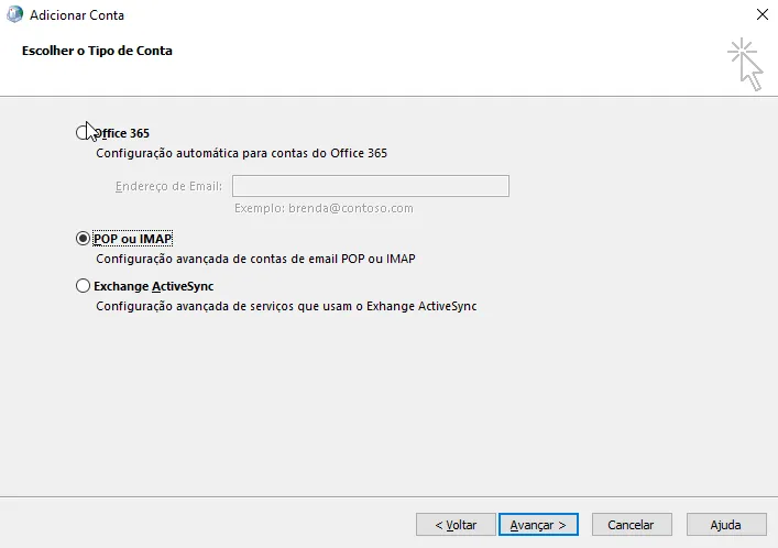 Passo 7: Escolha POP ou IMAP.