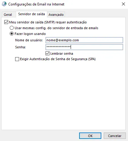 Passo 9: No separador Servidor de saída, ative a autenticação como mostra a imagem.